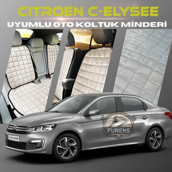 Citroen C-Elysee Bej Renk Tay Tüyü Cepli & Terletmez Sırtlı Oto Koltuk Minder Seti - Koltuk Koruma Kılıfı (ÖN & ARKA TAM SET) ürün görseli 1