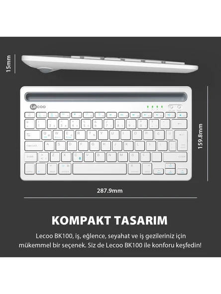 Lenovo Lecoo BK100 Beyaz Bluetooth Klavye - Resim 4