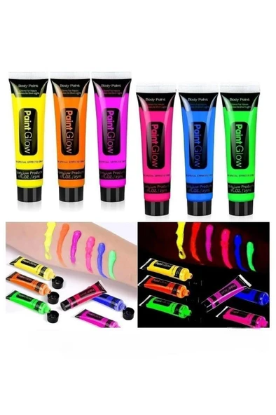 12 Adet Neonlu Glow Parti Yüz Boyası Karanlıkta Parlayan Fosforlu Vücut Boyama Krem Boya ürün görseli 1