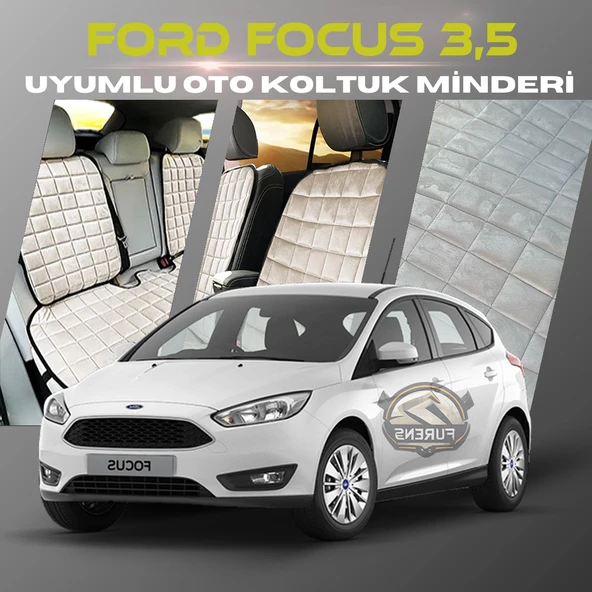 Ford Focus 3.5 Bej Renk Tay Tüyü Cepli & Terletmez Sırtlı Oto Koltuk Minder Seti - Koltuk Koruma Kılıfı (ÖN & ARKA TAM SET) ürün görseli 1