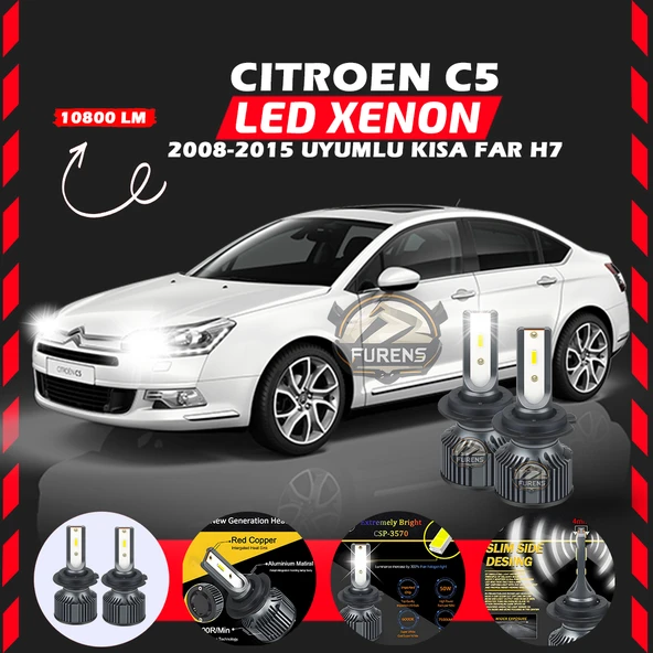 Citroen C4 2012-2017 Uzun Far Uyumlu Şimşek Etkili Led Xenon Premium Series H7 ürün görseli 1