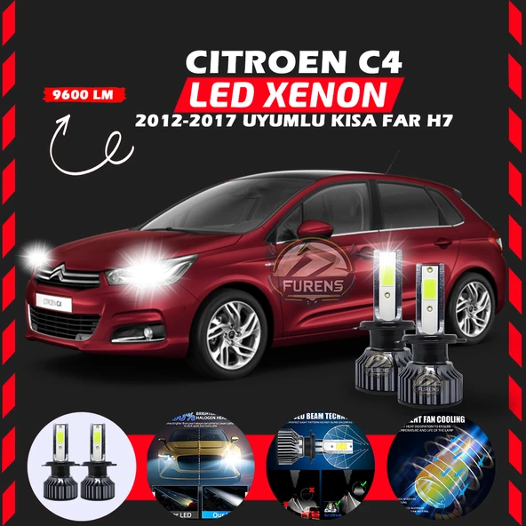 Citroen C4 2012-2017 Kısa Far Uyumlu Şimşek Etkili Led Xenon Pro Series H7 ürün görseli 1