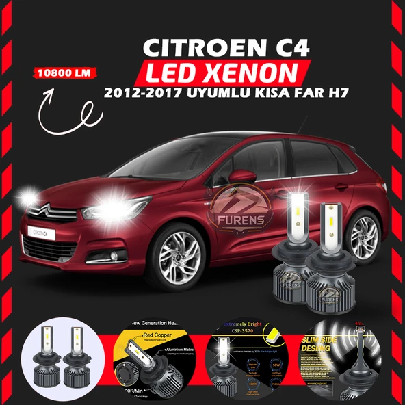 Citroen C4 2012-2017 Kısa Far Uyumlu Şimşek Etkili Led Xenon Premium Series H7 ürün görseli 1