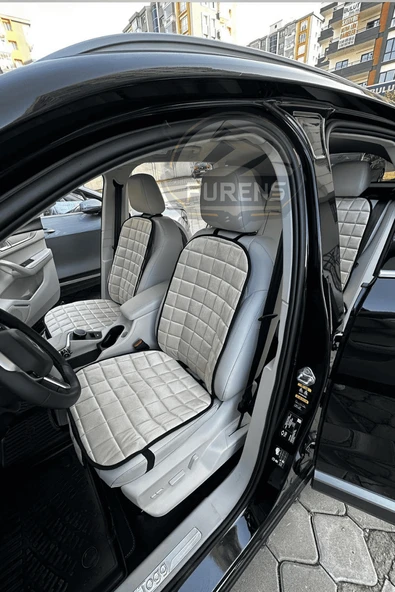 Peugeot 407 Bej Renk Tay Tüyü Cepli & Terletmez Sırtlı Oto Koltuk Minder Seti - Koltuk Koruma Kılıfı (ÖN & ARKA TAM SET) ürün görseli 1