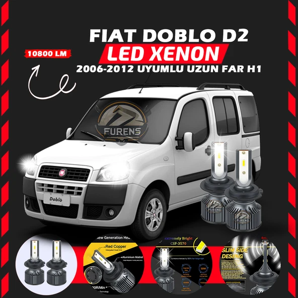 Fiat Doblo D2 2006-2012 Uzun Far Uyumlu Şimşek Etkili Led Xenon Premium Series H1 ürün görseli 1