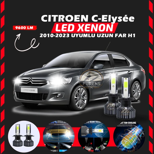 Citroen C-Elysee 2010-2023 Uzun Far Uyumlu Şimşek Etkili Led Xenon Pro Series H1 ürün görseli 1