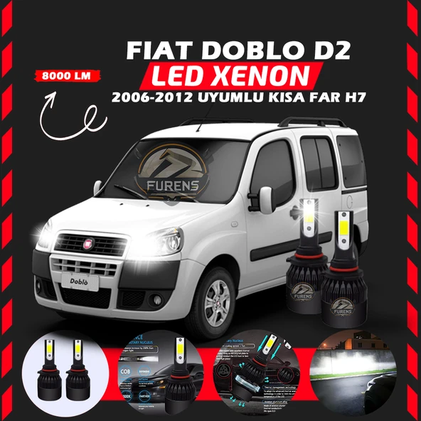 Fiat Doblo D2 2006-2012 Kısa Far Uyumlu Şimşek Etkili Led Xenon Light Series H7 ürün görseli 1