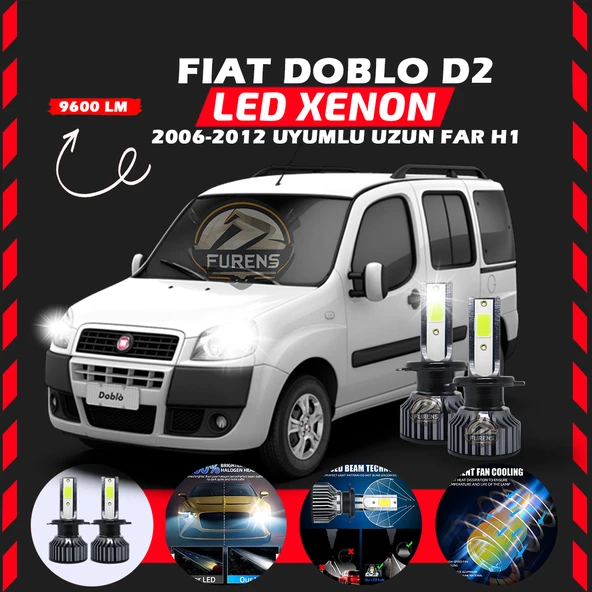 Fiat Doblo D2 2006-2012 Uzun Far Uyumlu Şimşek Etkili Led Xenon Pro Series H1 ürün görseli 1