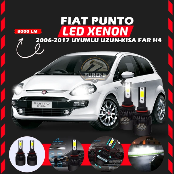 Fiat Punto 2006-2017 Uzun - Kısa Far Uyumlu Şimşek Etkili Led Xenon Light Series H4 ürün görseli 1