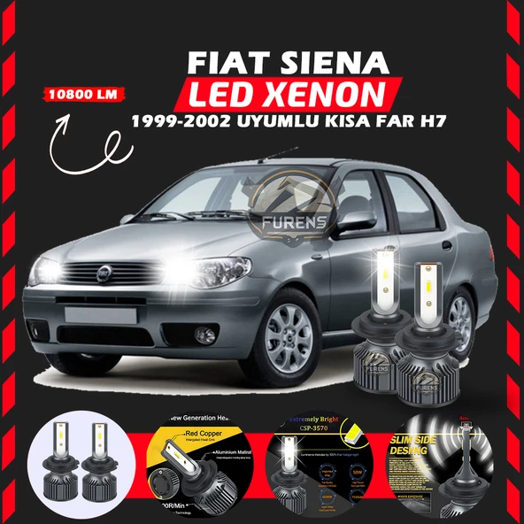 Fiat Siena 1999-2002 Kısa Far Uyumlu Şimşek Etkili Led Xenon Premium Series H7 ürün görseli 1
