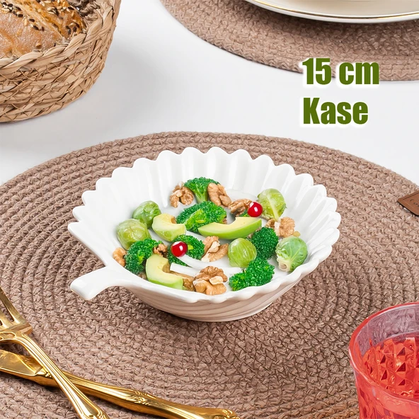 Porsima 1747N t Porselen Kase, Derin Salata Kase Sunum, Servis Kasesi Servis Tabağı Yaprak Desenli 15 Cm ürün görseli 1