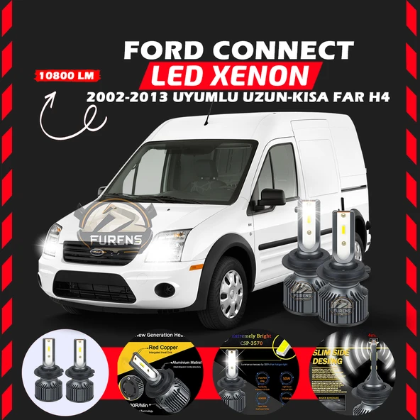 Ford Connect 2002-2013 Uzun - Kısa Far Uyumlu Şimşek Etkili Led Xenon Premium Series H4 ürün görseli 1