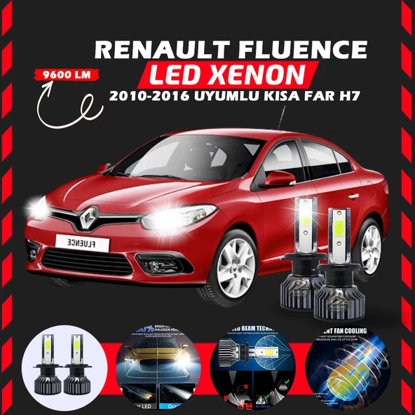 Renault Fluence 2010-2016 Kısa Far Uyumlu Şimşek Etkili Led Xenon Pro Series H7 ürün görseli 1