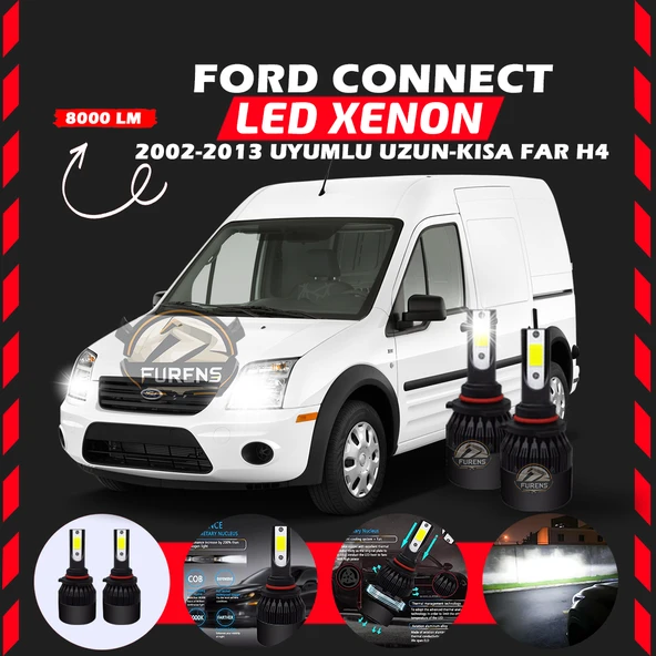 Ford Connect 2002-2013 Uzun - Kısa Far Uyumlu Şimşek Etkili Led Xenon Light Series H4 ürün görseli 1