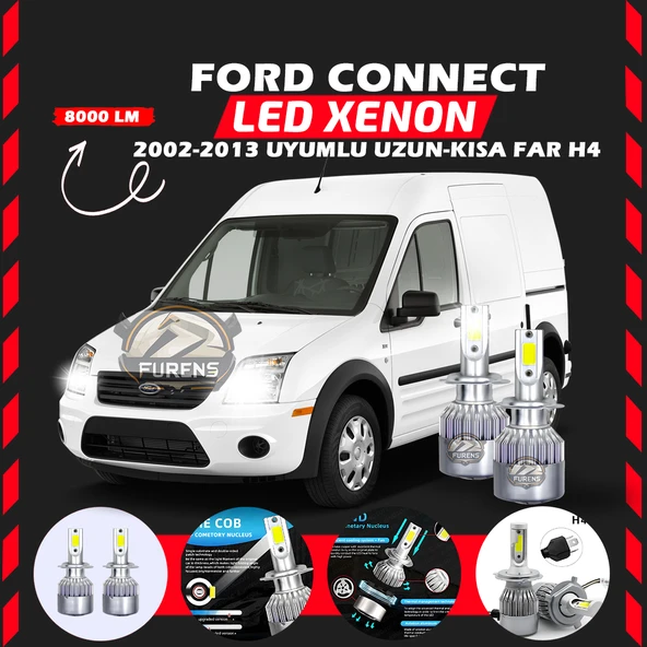 Ford Connect 2002-2013 Uzun - Kısa Far Uyumlu Şimşek Etkili Led Xenon Performance Series H4 ürün görseli 1