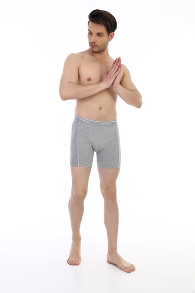 Erkek Elastanlı Biyeli Gri Melanj Uzun Boxer 855 - Resim 3