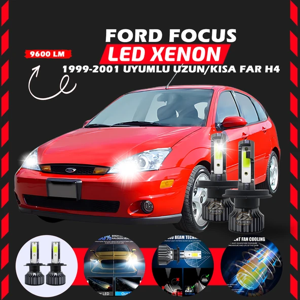 Ford Focus 1 1999-2001 Uzun-Kısa Uyumlu Şimşek Etkili Led Xenon Pro Series H4 ürün görseli 1