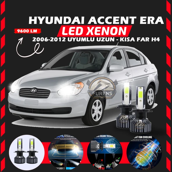 Hyundai Accent Era 2006-2012 Uzun-Kısa Far Uyumlu Şimşek Etkili Led Xenon Pro Series H4 ürün görseli 1