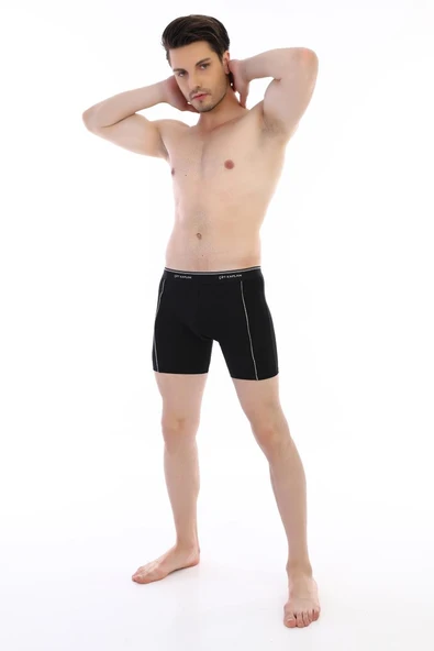 Erkek Elastanlı Biyeli Siyah Uzun Boxer 855 - Resim 4