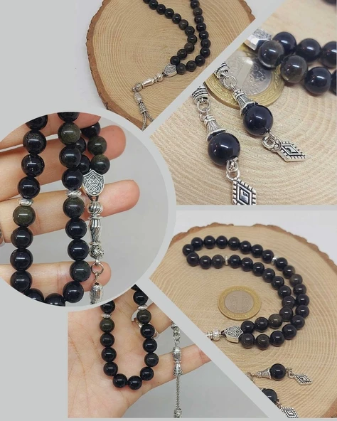 Golden & Siyah Obsidyen Taşı 33lük Tesbih 8mm (1250) ürün görseli 1