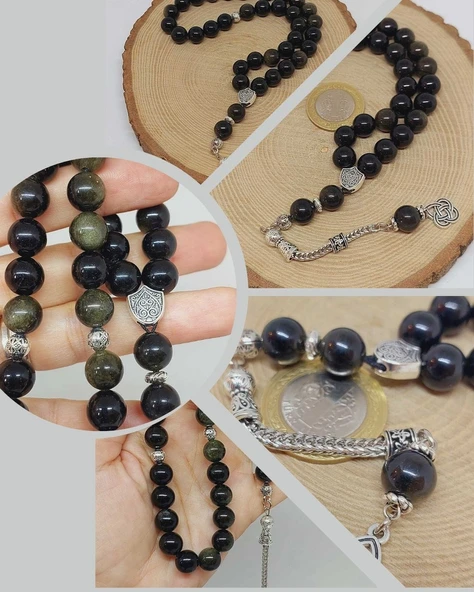 Golden & Siyah Obsidyen Taşı 33lük Tesbih 10mm (36015) ürün görseli 1