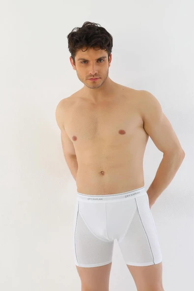 Erkek Elastanlı Biyeli Beyaz Uzun Boxer 855 - Resim 6