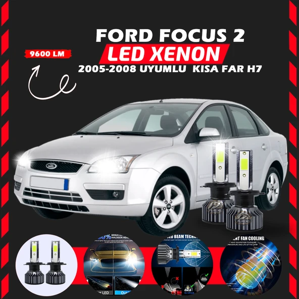 Ford Focus 2 2005-2008 Kısa Far Uyumlu Şimşek Etkili Led Xenon Pro Series H7 ürün görseli 1