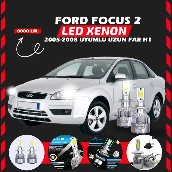 Ford Focus 2 2005-2008 Uzun Far Uyumlu Şimşek Etkili Led Xenon Performance Series H1 ürün görseli 1