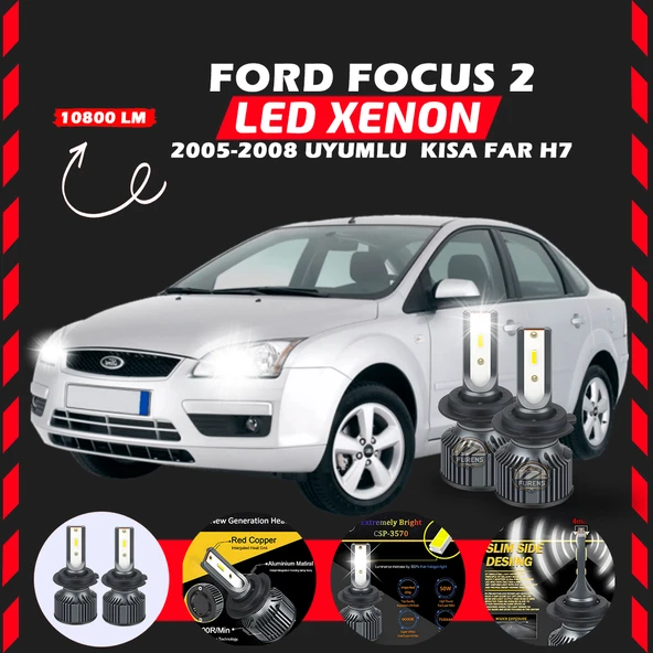 Ford Focus 2 2005-2008 Kısa Far Uyumlu Şimşek Etkili Led Xenon Premium Series H7 ürün görseli 1
