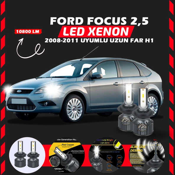 Ford Focus 2.5 2008-2011 Uzun Far Uyumlu Şimşek Etkili Led Xenon Premium Series H1 ürün görseli 1