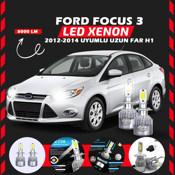 Ford Focus 3 2012-2014 Uzun Far Uyumlu Şimşek Etkili Led Xenon Performance Series H1 ürün görseli 1