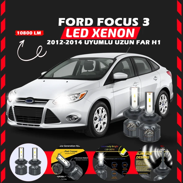 Ford Focus 3 2012-2014 Uzun Far Uyumlu Şimşek Etkili Led Xenon Premium Series H1 ürün görseli 1