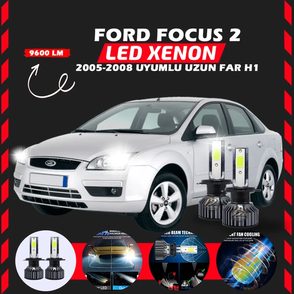 Ford Focus 2 2005-2008 Uzun Far Uyumlu Şimşek Etkili Led Xenon Pro Series H1 ürün görseli 1