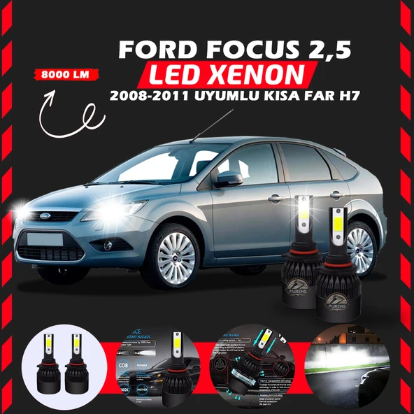 Ford Focus 2.5 2008-2011 Kısa Far Uyumlu Şimşek Etkili Led Xenon Light Series H7 ürün görseli 1