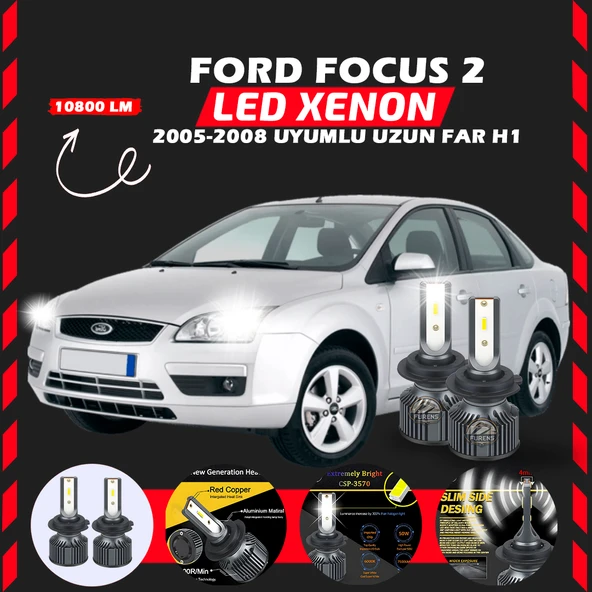 Ford Focus 2 2005-2008 Uzun Far Uyumlu Şimşek Etkili Led Xenon Premium Series H1 ürün görseli 1