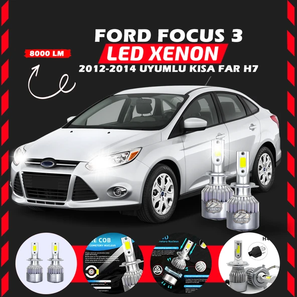 Ford Focus 3 2012-2014 Kısa Far Uyumlu Şimşek Etkili Led Xenon Performance Series H7 ürün görseli 1