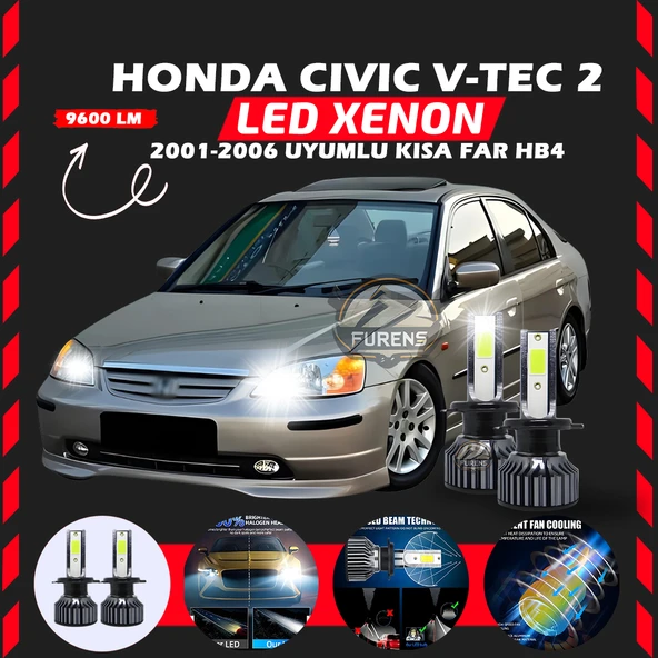 Honda Civic V-TEC 2 2001-2006 Kısa Far Uyumlu Şimşek Etkili Led Xenon Pro Series HB4 ürün görseli 1