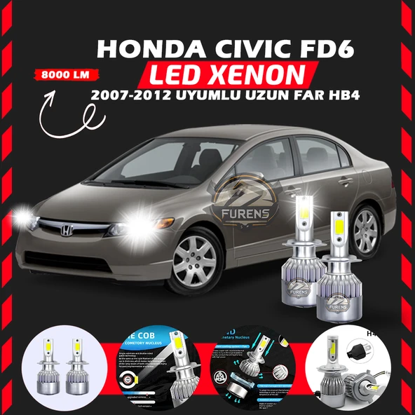 Honda Civic FD6 2007-2012 Uzun Far Uyumlu Şimşek Etkili Led Xenon Performance Series HB4 ürün görseli 1