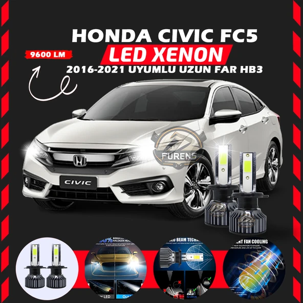 Honda Civic FC5 2016-2021 Uzun Far Uyumlu Şimşek Etkili Led Xenon Pro Series HB3 ürün görseli 1