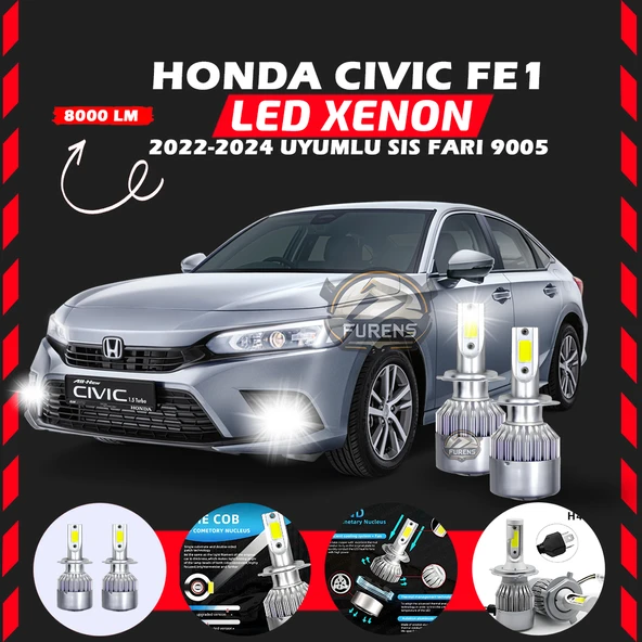Honda Civic FE1 2022-2024 Sis Farı Uyumlu Şimşek Etkili Led Xenon Performance Series H9005 ürün görseli 1