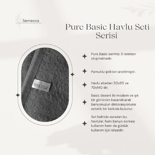 Pure Basic Pamuklu Havlu Seti 50x85 70x140 - Resim 11