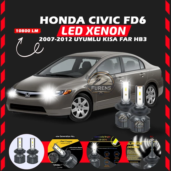 Honda Civic FD6 2007-2012 Kısa Far Uyumlu Şimşek Etkili Led Xenon Premium Series HB3 ürün görseli 1