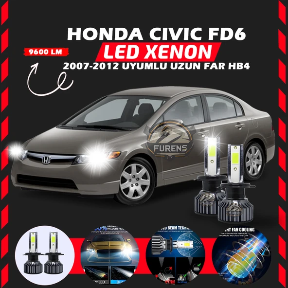 Honda Civic FD6 2007-2012 Uzun Far Uyumlu Şimşek Etkili Led Xenon Pro Series HB4 ürün görseli 1