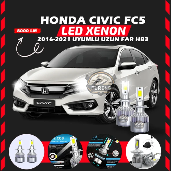 Honda Civic FC5 2016-2021 Uzun Far Uyumlu Şimşek Etkili Led Xenon Performance Series HB3 ürün görseli 1
