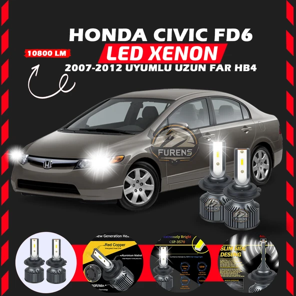 Honda Civic FD6 2007-2012 Uzun Far Uyumlu Şimşek Etkili Led Xenon Premium Series HB4 ürün görseli 1