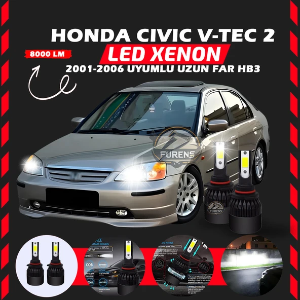 Honda Civic V-TEC 2 2001-2006 Uzun Far Uyumlu Şimşek Etkili Led Xenon Light Series HB3 ürün görseli 1