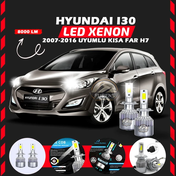 Hyundai İ30 2007-2016 Kısa Far Uyumlu Şimşek Etkili Led Xenon Performance Series H7 ürün görseli 1