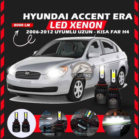 Hyundai Accent Era 2006-2012 Uzun-Kısa Far Uyumlu Şimşek Etkili Led Xenon Light Series H4 ürün görseli 1