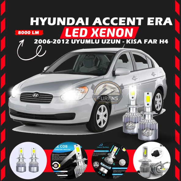 Hyundai Accent Era 2006-2012 Uzun-Kısa Far Uyumlu Şimşek Etkili Led Xenon Performance Series H4 ürün görseli 1