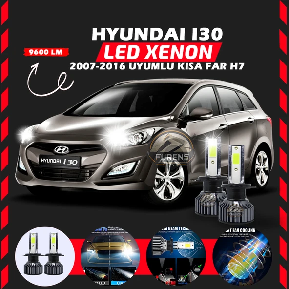 Hyundai İ30 2007-2016 Kısa Far Uyumlu Şimşek Etkili Led Xenon Pro Series H7 ürün görseli 1